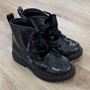 NEW Toddler Girl Fitory Black Glitter Combat Boots